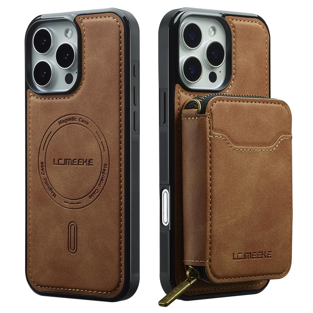 LC.IMEEKE L6 For iPhone 16 Pro Max Magnetic Case Detachable Zipper Wallet Leather Coated PC + TPU Phone Cover