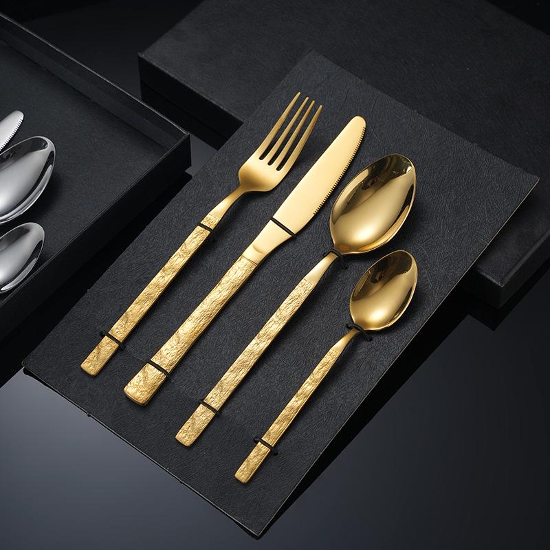 Stainless Steel Western Tableware Stone Pattern Steak Knife and Fork Dessert Coffee Spoon Four-piece Set Western Restaurant
