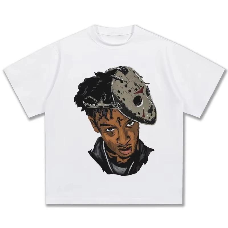 European and American Hip-hop 21 Savage High Street Top Roc Men's T-shirt Women's Short-sleeved Casual Pure Cotton High