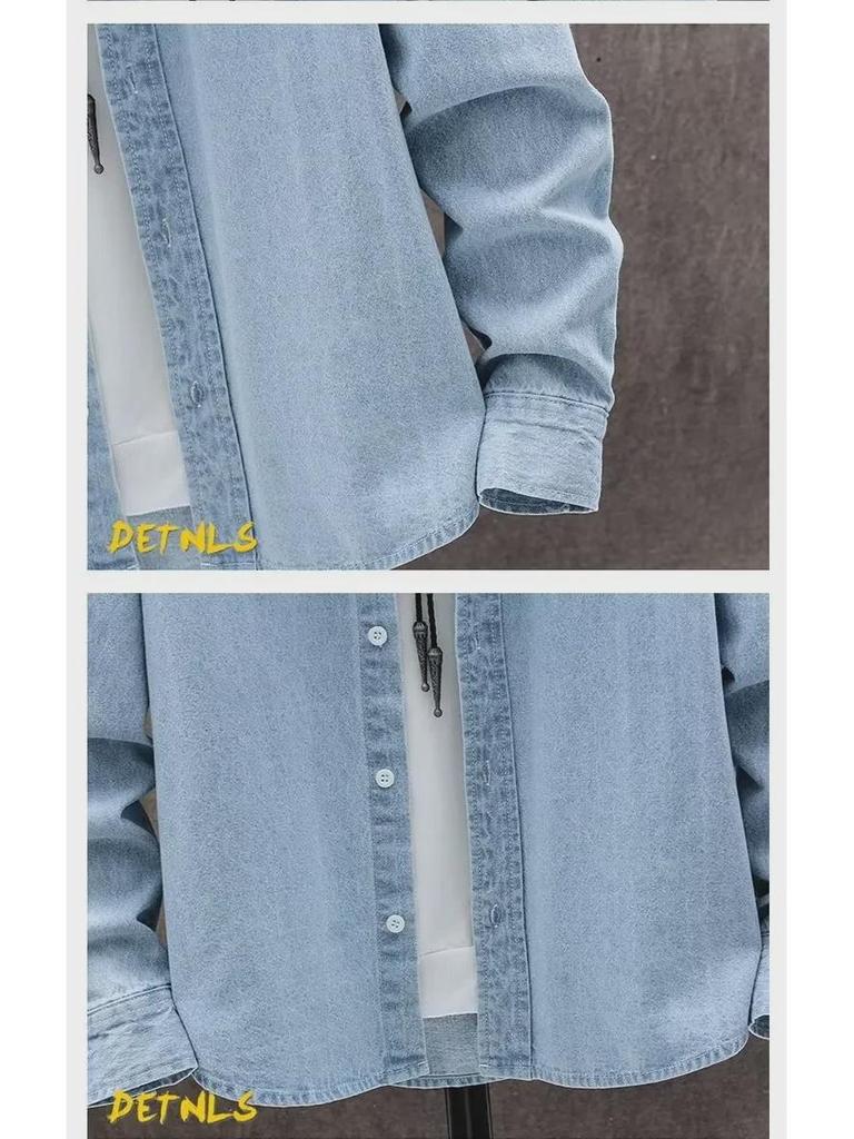 Unisex Ultra-Thin Long-Sleeve Denim Shirt - Casual, Loose-Fit Spring/Autumn Fashion Trend