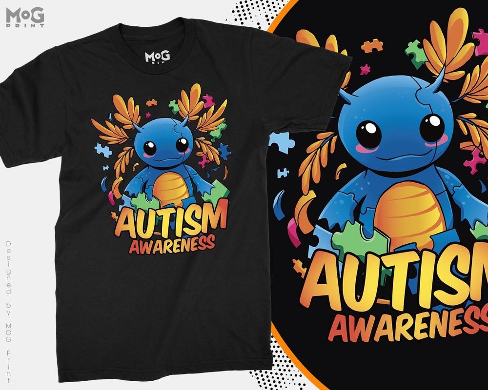 Axolotl Autism Awareness T-shirt School Costume Tee For Kids Children Unisex