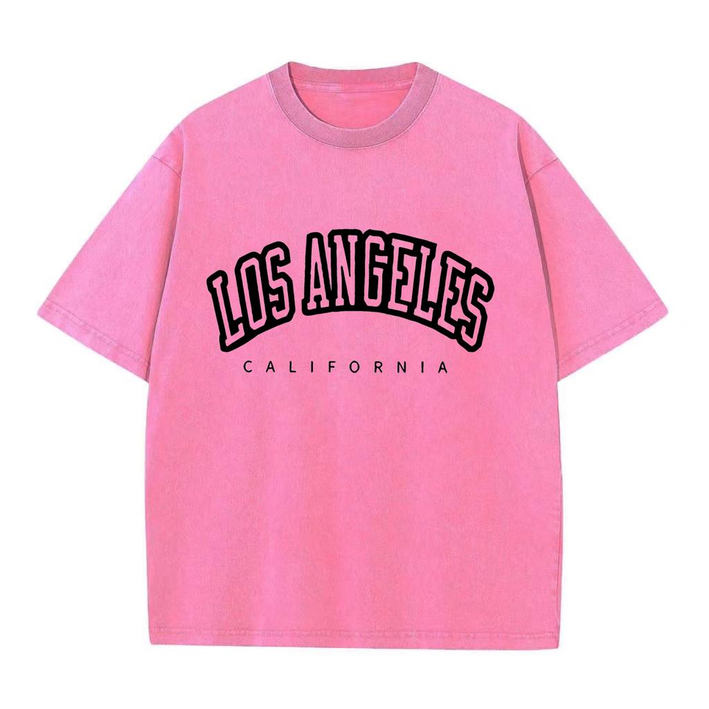 Ретро стираные винтажные женские хлопковые стираные футболки модные с круглым вырезом и коротким рукавом Лос-Анджелес США с принтом топы