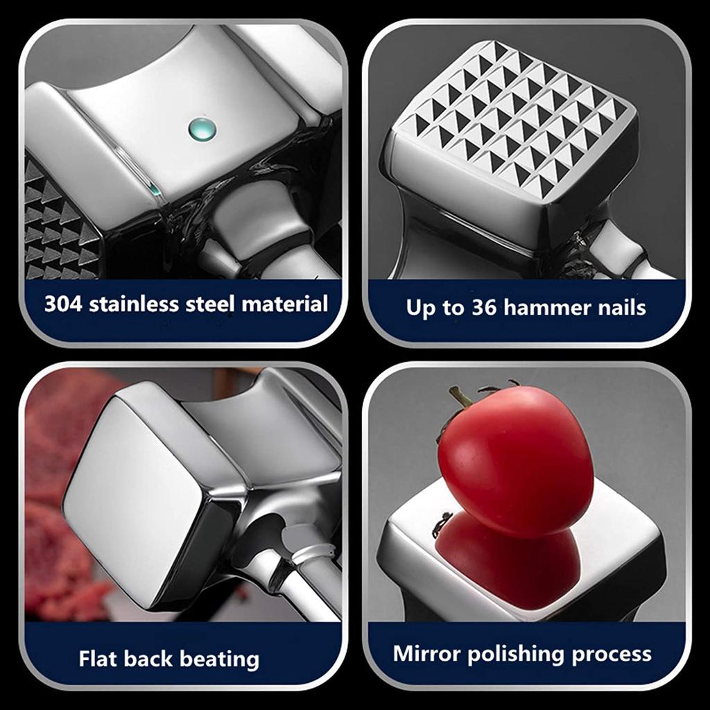 Двусторонний инструмент для размягчения мяса из чистой нержавеющей стали 304, молоток для смягчения мяса, молоток для мяса, несварной кухонный молоток