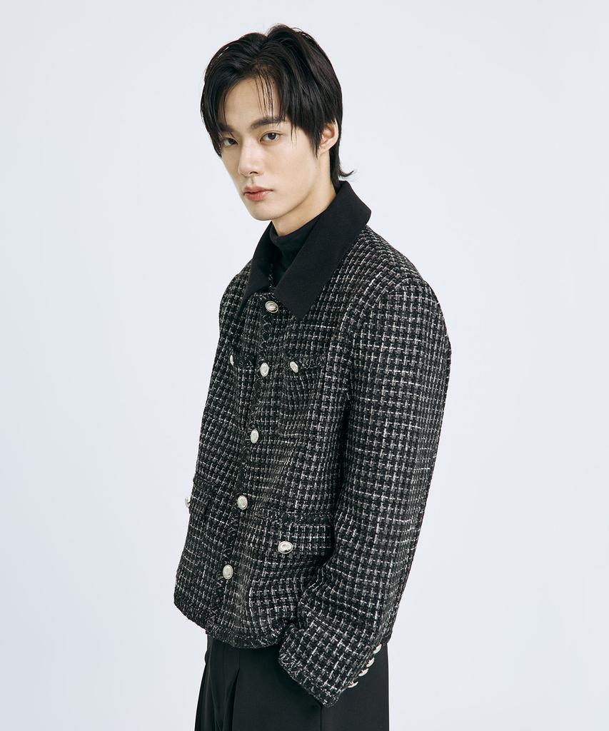 TEN PAST SEVEN Oversized Contrast Collar Tweed Jacket