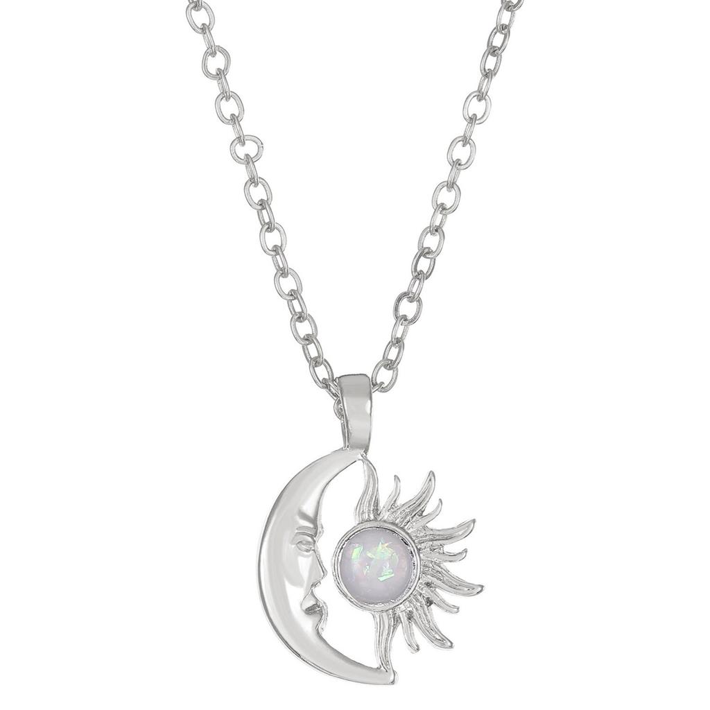 Versatile Necklace with Opal Inlayed Sun Moon Pendant Dainty Collarbone Chain Fashionable Sun Moon Neck Jewelry Ornament