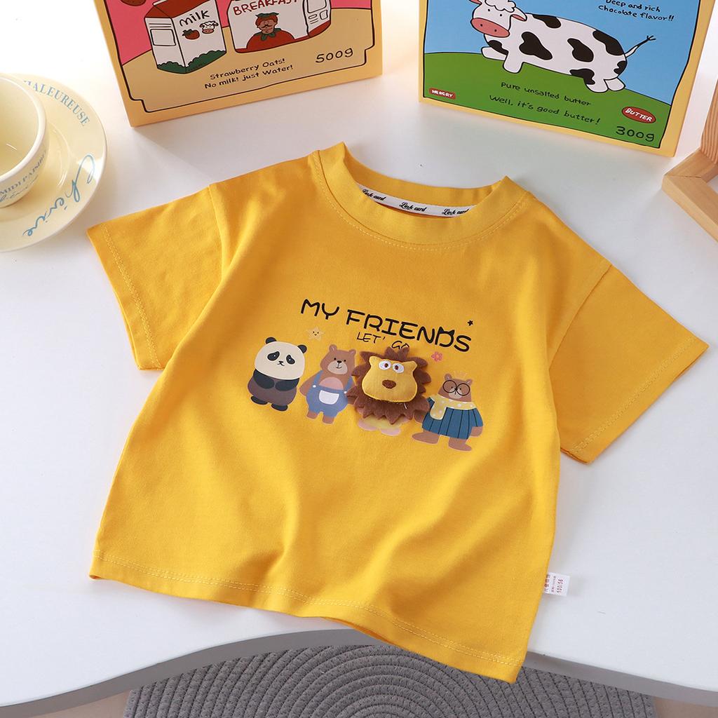 New Cartoon T-shirt Children Short Sleeve Pure Cotton Boys and Girls Summer Single Piece Medium and Large Children Parent-child Clothing