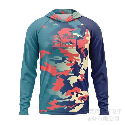 Pelagic fishing clothing summer camouflage sunscreen clothing breathable hooded fishing sportswear quick-drying T-shirt available