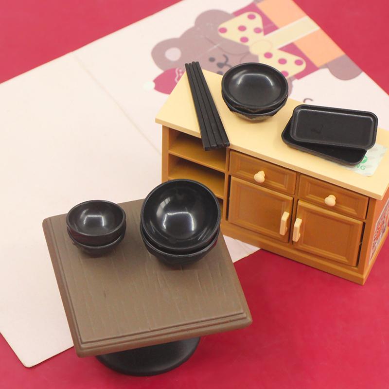 1Set 1:6 Miniature Dinner Plate Bowl Chopsticks Tray Tableware Kitchen Model Decor Toy Doll House Accessories