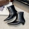 Осень и зима новые универсальные кошачьи и тонкие ботинки нишевые маленькие ботильоны большого размера квадратный носок средний каблук короткие ботинки женские