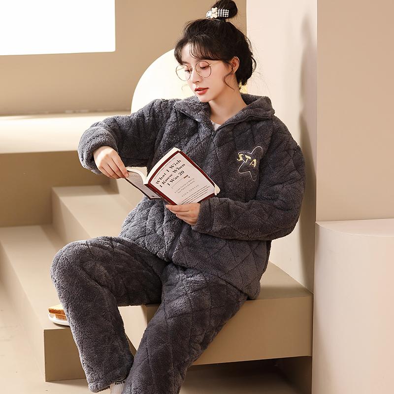 Panda Cartoon Cute Pajamas Winter Women's Flannel Warm Pajamas Large Size Pajamas Pajamas Women's Coral Velvet Home Clothes