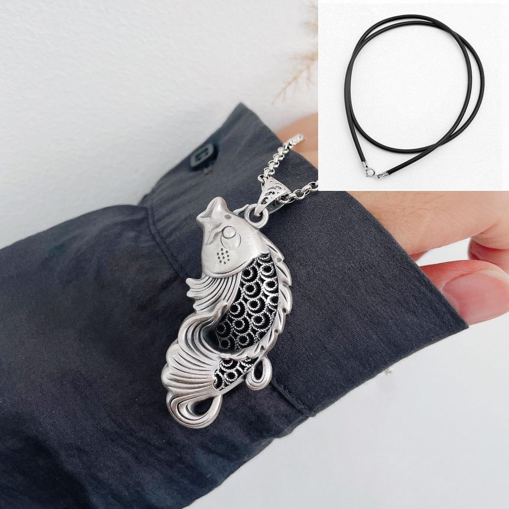 JMXD-Ретро этнический стиль женский свитер цепочка кулон из стерлингового серебра, филигранная полая рыба классическая гладкая поверхность старый кулон