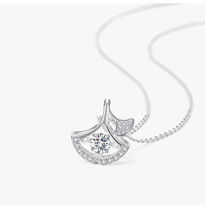 925 Серебряный Sansheng Lucky Lucky Ginkgo Leaf Clavicle ожерелье Женский Корейский Стиль Ins Light Luxury Temperament Белый Простой