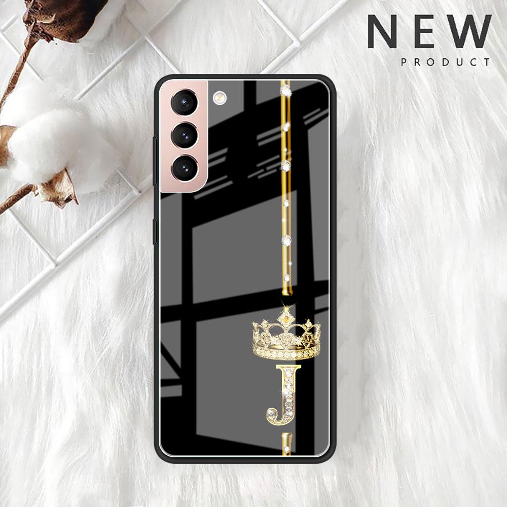 Rose Gold 26 Letters A B C Glass Case For Samsung Galaxy S22 S20 FE S21 Plus Phone Cover S10 5G S9 Note 20 Ultra 10 Lite Shell