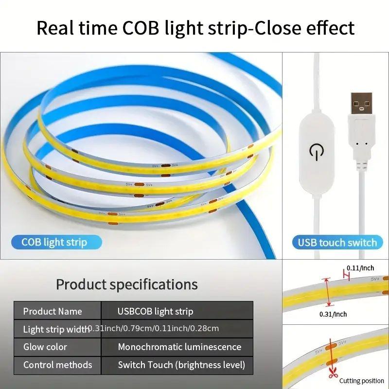 Светодиодная лента COB DC 5V USB сенсорный датчик диммер диодная лента DIY лампа подсветка телевизора RA90 гибкое освещение линейный декор для дома