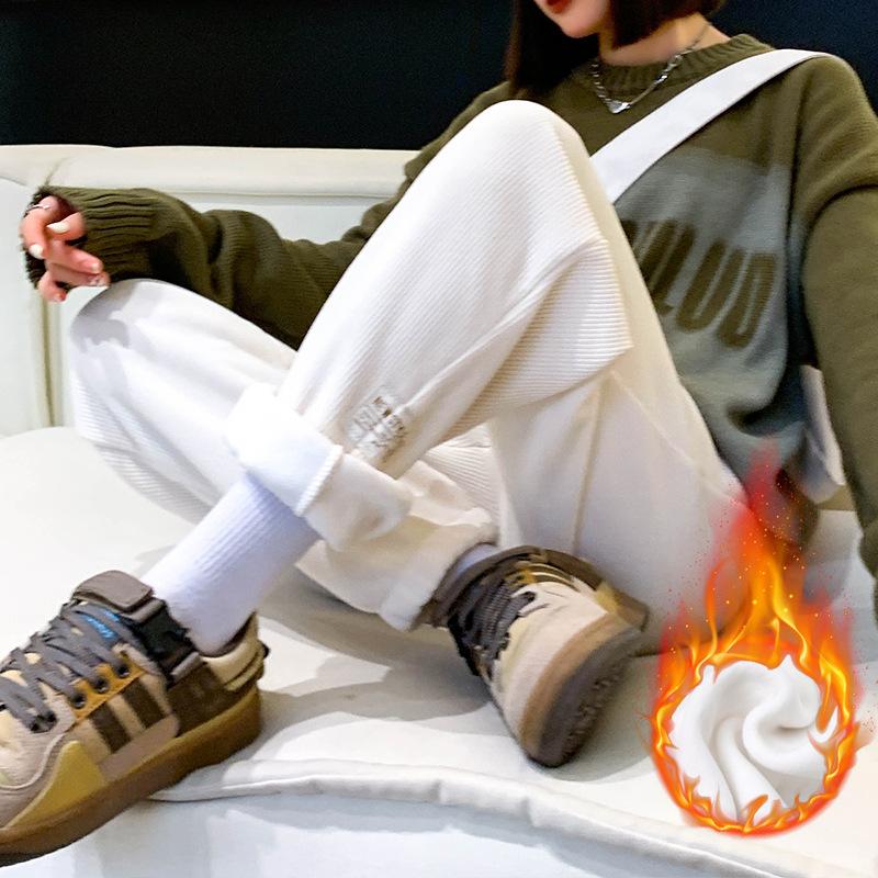 Tights Sweatpants Women's Winter New Velvet Loose Straight Casual Sweatpants Small Corduroy Pants