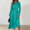 Women's Autumn And Winter Casual Fashion Round Neck Long Sleeve Solid Color Long Dress