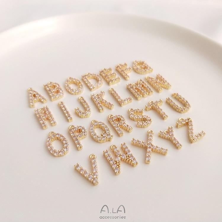14K Gold Plated Zircon Alphabet Pendant for DIY Jewelry Accessories