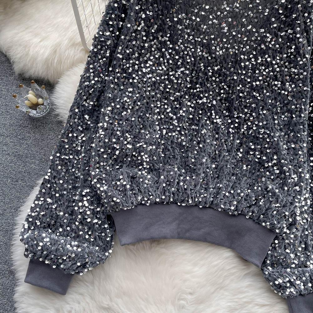 Осенне-зимний новый дизайн Sense с тяжелыми пайетками Magnanimous Fashion Light Luxury Senior Sense Sweater