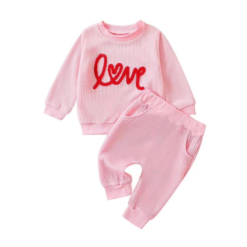 Baby Girl 2Pcs Valentine 's Day Outfits 3M 6M 9M 12M 18M 24M Long Sleeve Letter Embroidery Sweatshirt + Pants Set Toddler Clothes
