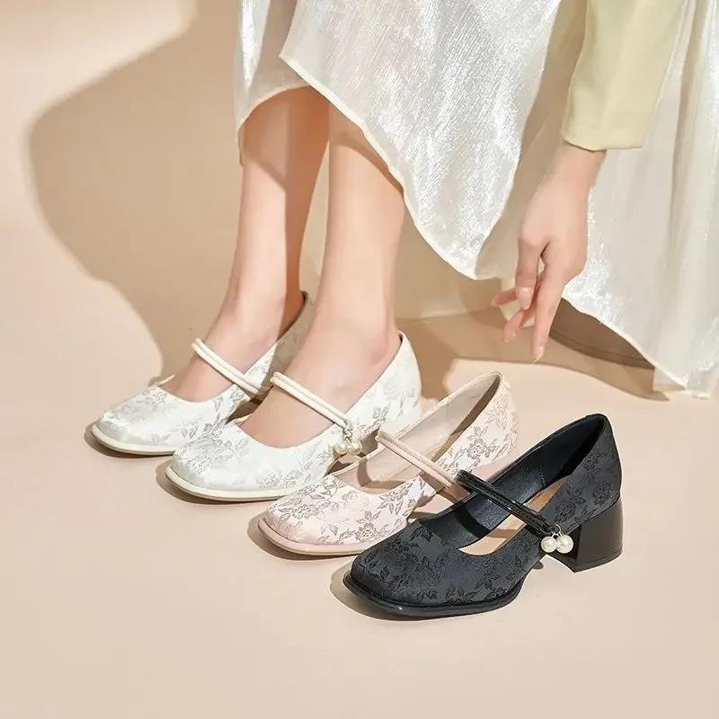 Женские туфли на среднем каблуке, блочном каблуке, в японском стиле, лолита, готические, с квадратным носком, Мэри Джейн, женские туфли-лодочки, массивные, модные, молодежные