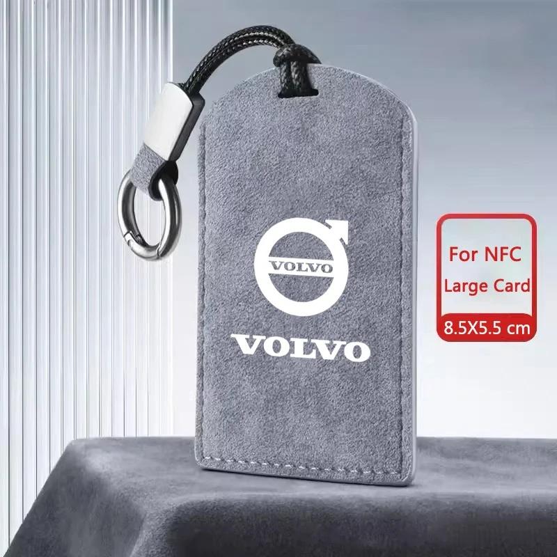 AABBJ1 1Pc Suede Leather NFC Card Key Fob Cover with Keychain for Volvo XC40 XC60 XC90 S60 S90 V50 V70 Full Protection Auto Accessories