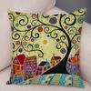 Colorful Cartoon House Pillowcase Retro Country Colors Urban Sofa Cushion Cover Home Car Decoration