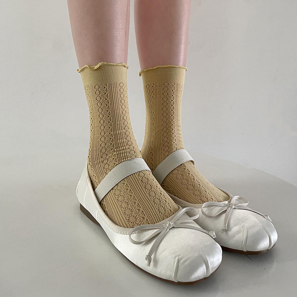 Полые женские носки, хлопковые бархатные мягкие летние тонкие дышащие длинные носки в японском стиле, милые кавайные носки принцессы Харадзюку