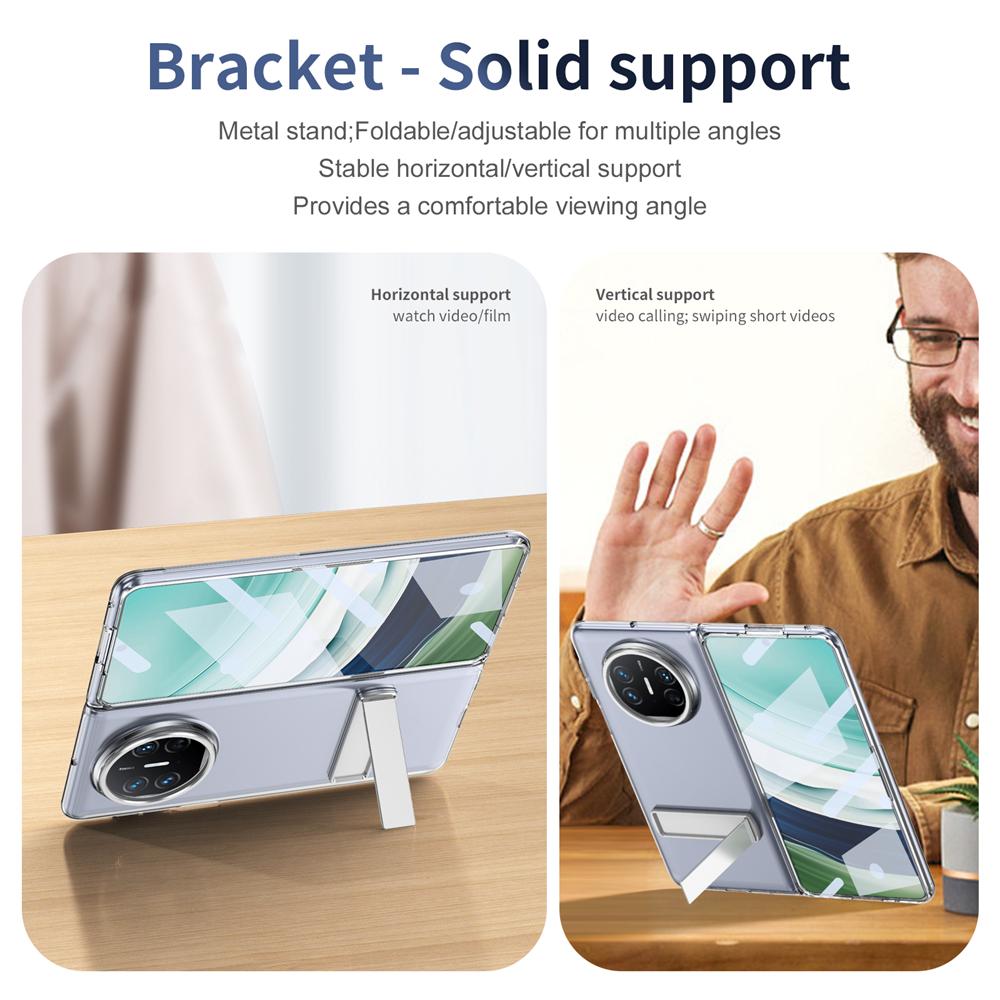 KEYSION Прозрачный чехол для Huawei Mate X6 X5 X3 Жесткий ПК Металлический Подставка Противоударный Чехол для телефона со стеклянным защитным экраном