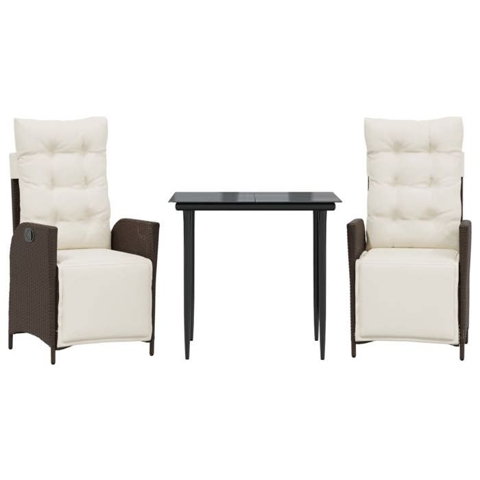 VidaXL Ensemble à Manger de Jardin avec Coussins 3 pcs, Table et Chaises avec Dossier Réglable, Meubles d'Extérieur, 3213406