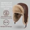 Windproof Winter Pilot Hat Pu Leather Cycling Lei Feng Hat Casual Plush Hat Hiking