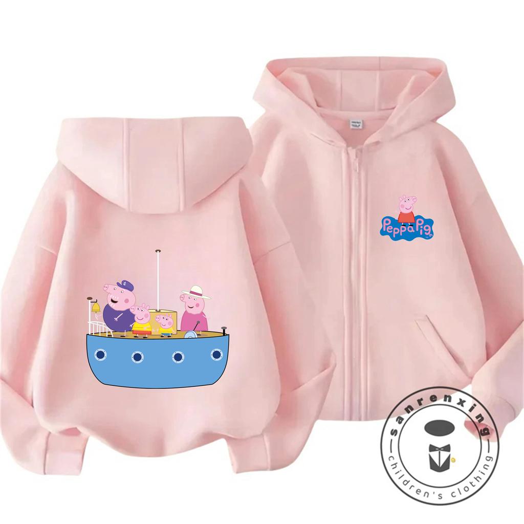Trendy Cartoon Zipper Hoodie Cute Casual Winter Daily Wear Kids Sweatshirt Peppa Pig Children 3 14