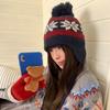Теплая вязаная шапка-пуловер в корейском стиле, шапка-бини, милая жаккардовая шерстяная шапка, осень