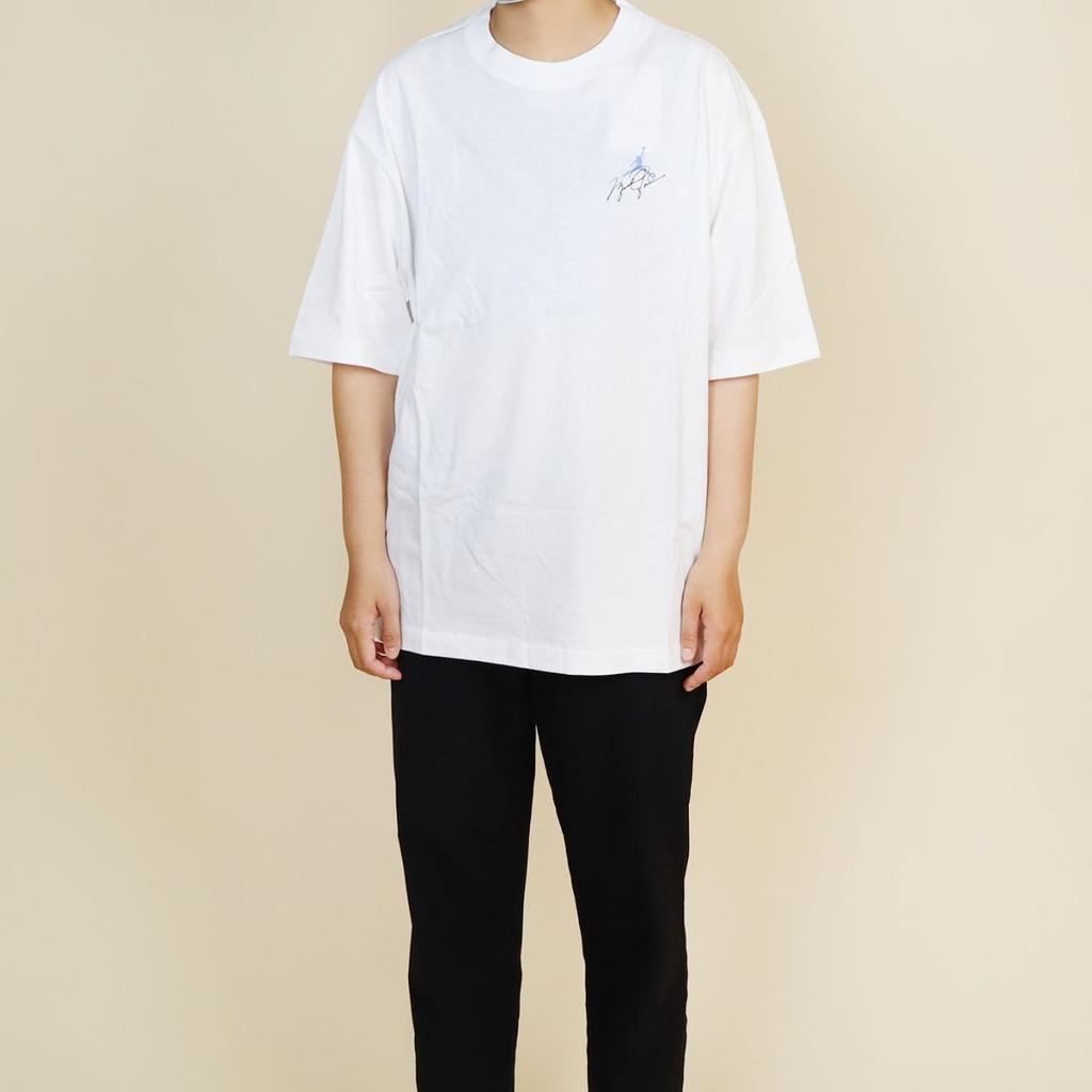 Men's Air Jordan Minimalistic Back Large Logo Printing Casual Round Neck Short Sleeve White Blue T-Shirt DZ4055-103