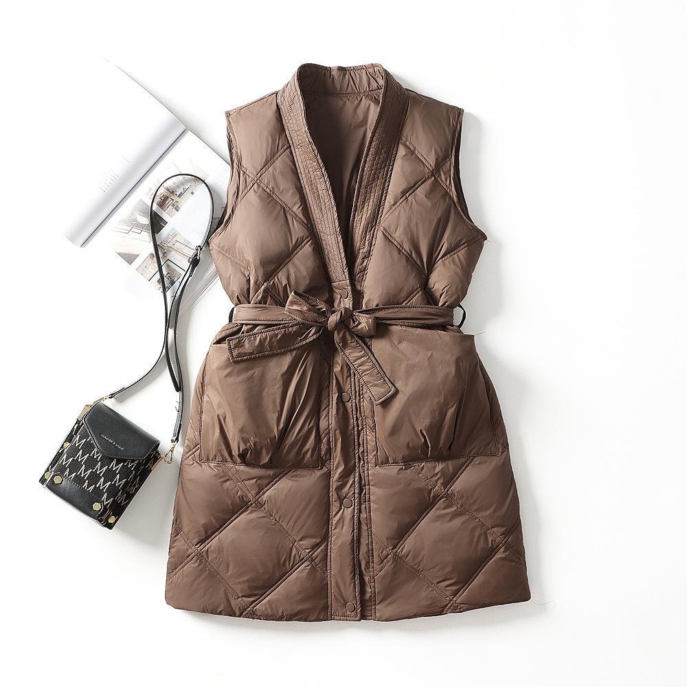 2024 Осень и зима Новый пуховик Жилет женский Средний и длинный Повседневный свободный жилет с V-образным вырезом Белый пуховой жилет Жилет Куртка