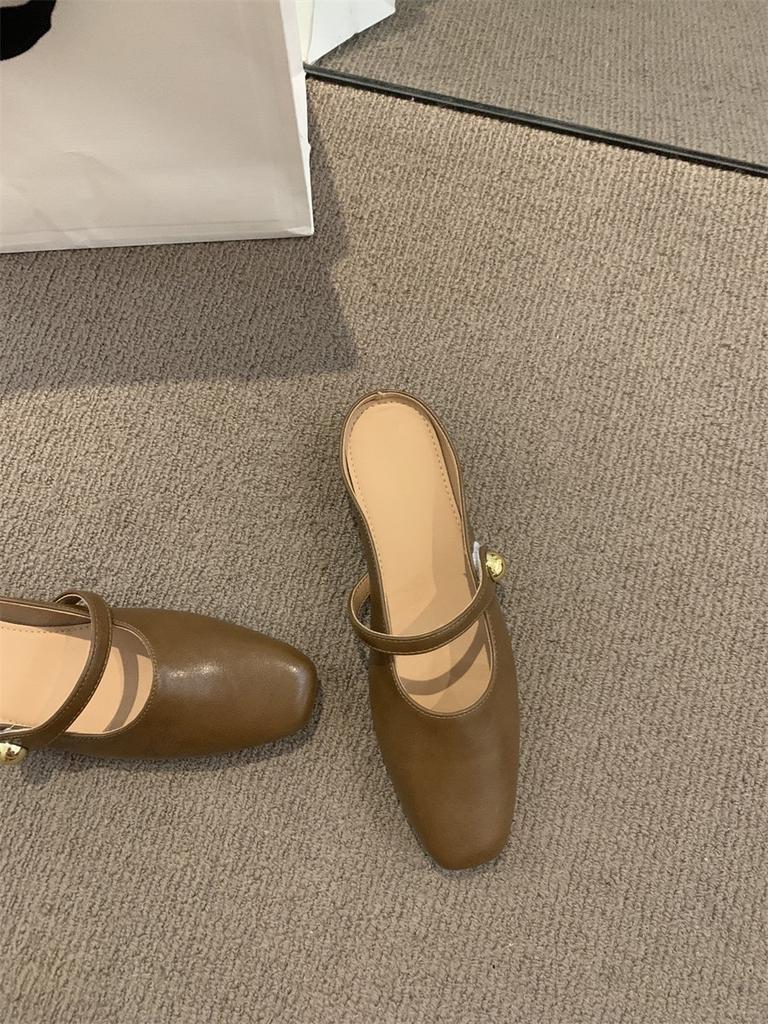 Temperament сумка головка полутапочки верхняя одежда женская обувь лето 2025 новые круглые головки неглубокий нос мягкие плоские туфли Мэри Джейн