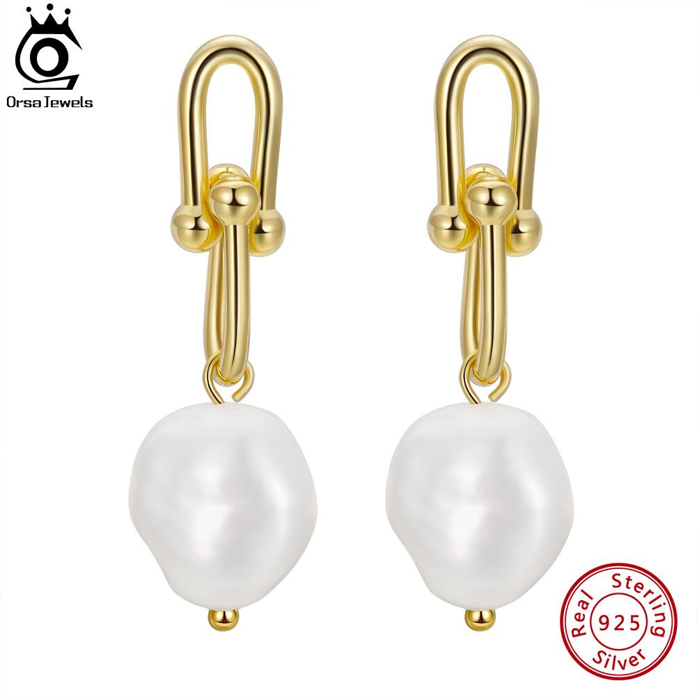 ORSA JEWELS Отобранные серьги с жемчугом барокко из стерлингового серебра 925 пробы Винтажные серьги-подвески с жемчугом 14K золотом Ювелирные изделия для женщин GPE54
