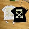 Off-White Лето 2025 года, новая классическая футболка с короткими рукавами и принтом в виде стрелы горячего тиснения, желтой ленты и ткани для мужчин и женщин