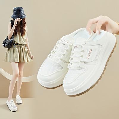 Летние сетчатые белые туфли, новый стиль для студенток, дышащие, увеличивающие рост, повседневные уличные туфли-клэпперы