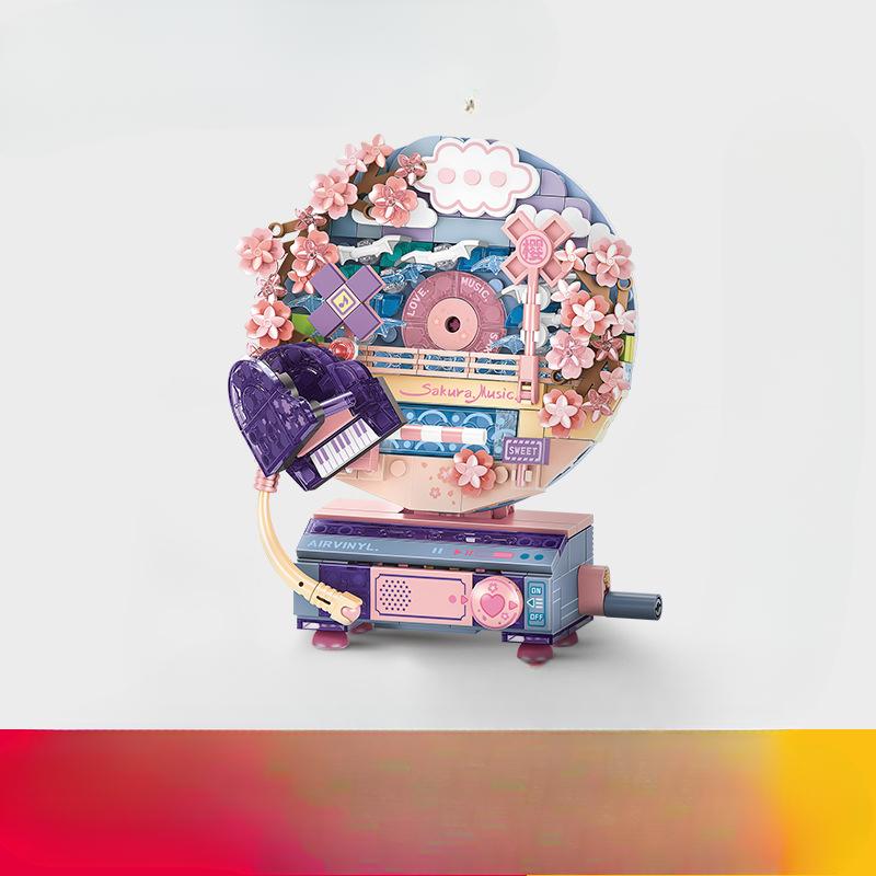 Строительный блок Flower Language Rotary Record Machine совместим с детскими собранными образовательными игрушками своими руками