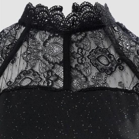 Женское платье Приталенное Без рукавов с пайетками Кружевная вставка Воротник-стойка Весна