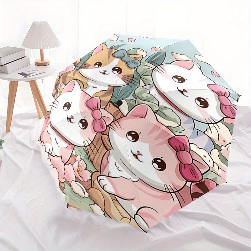 1pc Cartoon Cute Four Kittens Pattern Automatic Cartoon Umbrella is Fashionable and Good-Looking, a Portable 3-Fold Umbrella, Suitable for T