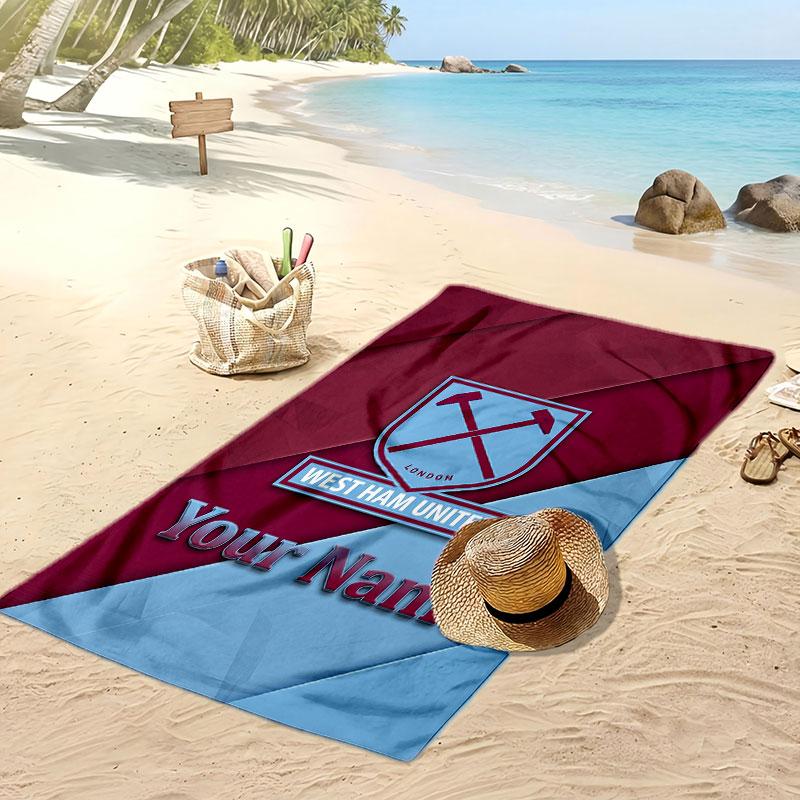 West Ham United FC Personalized Printed Beach Towel Soccer Logo Support Custom Name Text Absorbent Towel For Sport Travel Special Gift