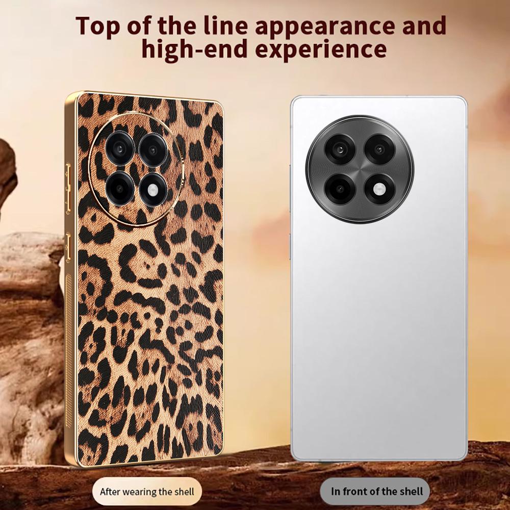 Противоударный чехол для телефона OnePlus ACE5/NORD4 с принтом леопарда и клетчатой кожей