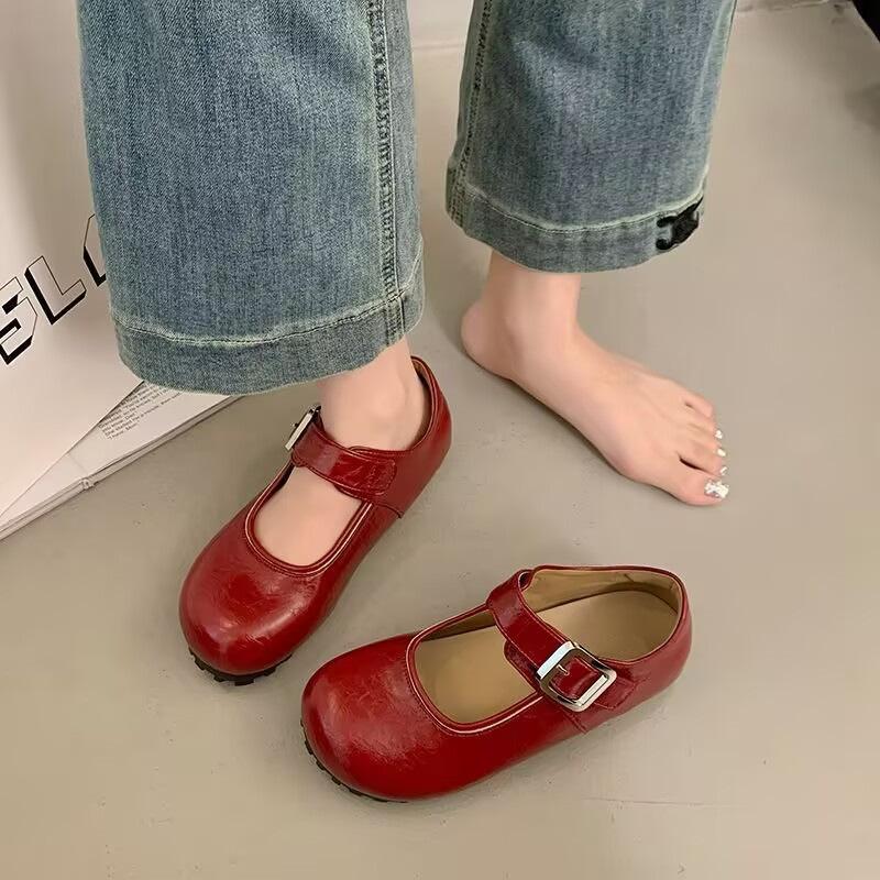 Ретро круглый носок милые туфли Мэри Джейн на одном ремешке осенние новинки французский плоский британский стиль маленькие кожаные туфли