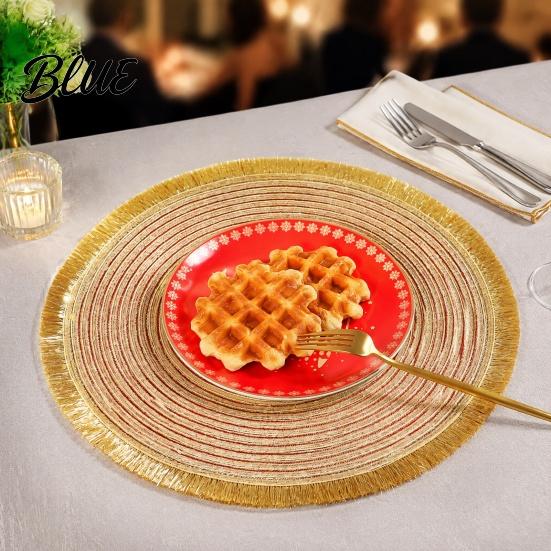 Party Table Supplies for New Year Christmas Round Mat with Tassel Heat Resistant PP Placemat Decorative Tableware Waterproof Holiday And Tassel