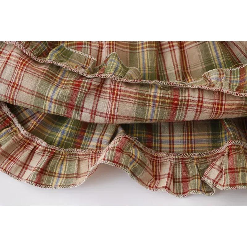 Летние женские винтажные майки и топы на шнуровке, зеленый укороченный топ без рукавов с клетчатыми бретелями, одежда