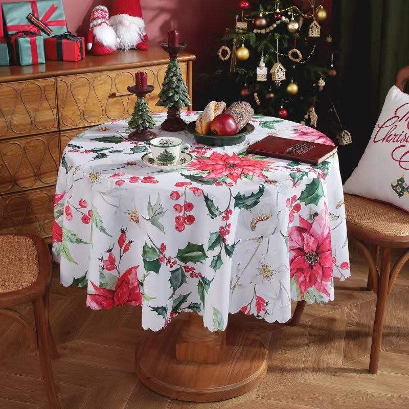 Рождественская большая круглая скатерть Рождественский праздничный чехол для стола Ткань Домашний декор