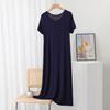 Women's Summer Solid Color Loose Slimming Modal Mid-Length Dress with Round Neck and Short Sleeves