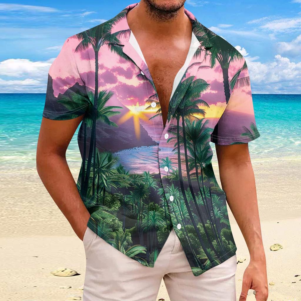 Men's Hawaiian Floral Shirts Button Down Tropical Holiday Beach Shirts