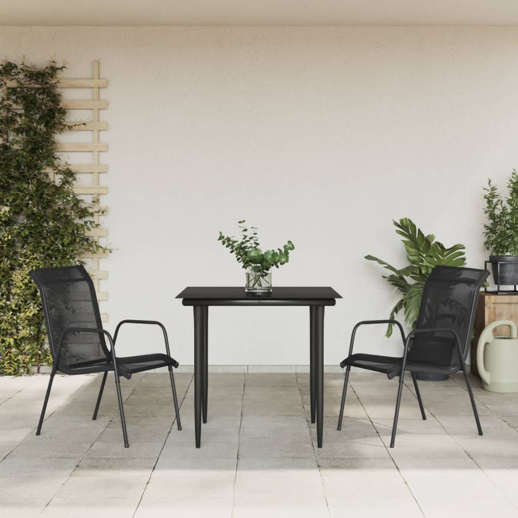 3 Piece Outdoor Dining Set Black Steel and Textilene